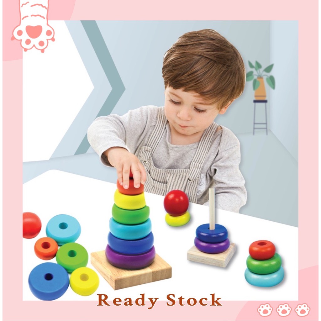 Wooden Stacking Rings 6 Ring Sensory Baby Stacker Kids Toy Stack Up ...