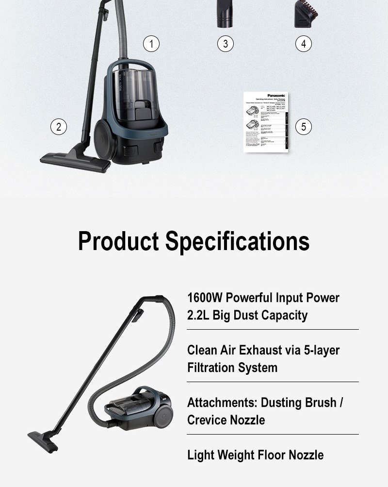 PANASONIC MCCL601 POWERFUL 1600W CYCLONE BAGLESS CANISTER VACUUM