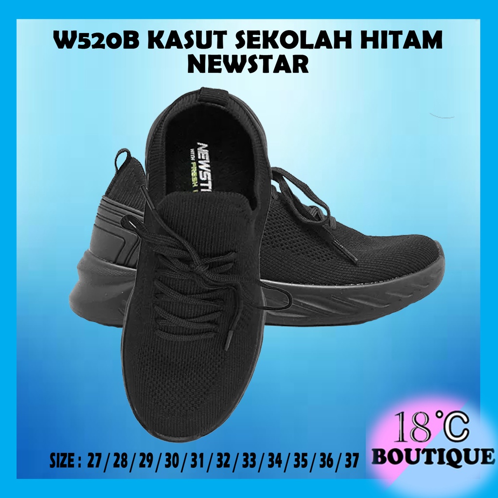 W520b Kasut Sekolah Hitam School Shoes Black Newstar Size 27 37