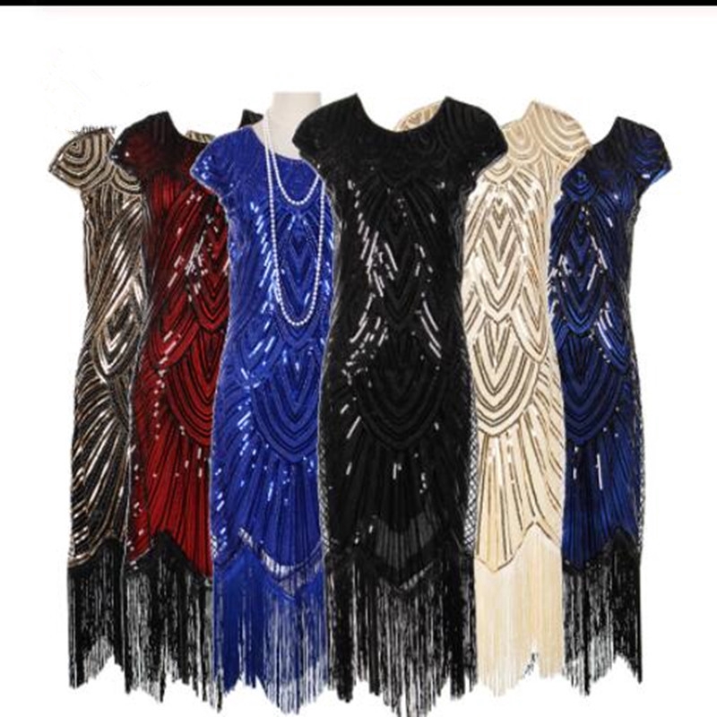 Womens 1920s Vintage Flapper Great Gatsby Party Dress V Neck Sleeve Sequin Fringe Midi Dresses Summer Art Deco Embellished Shopee Malaysia