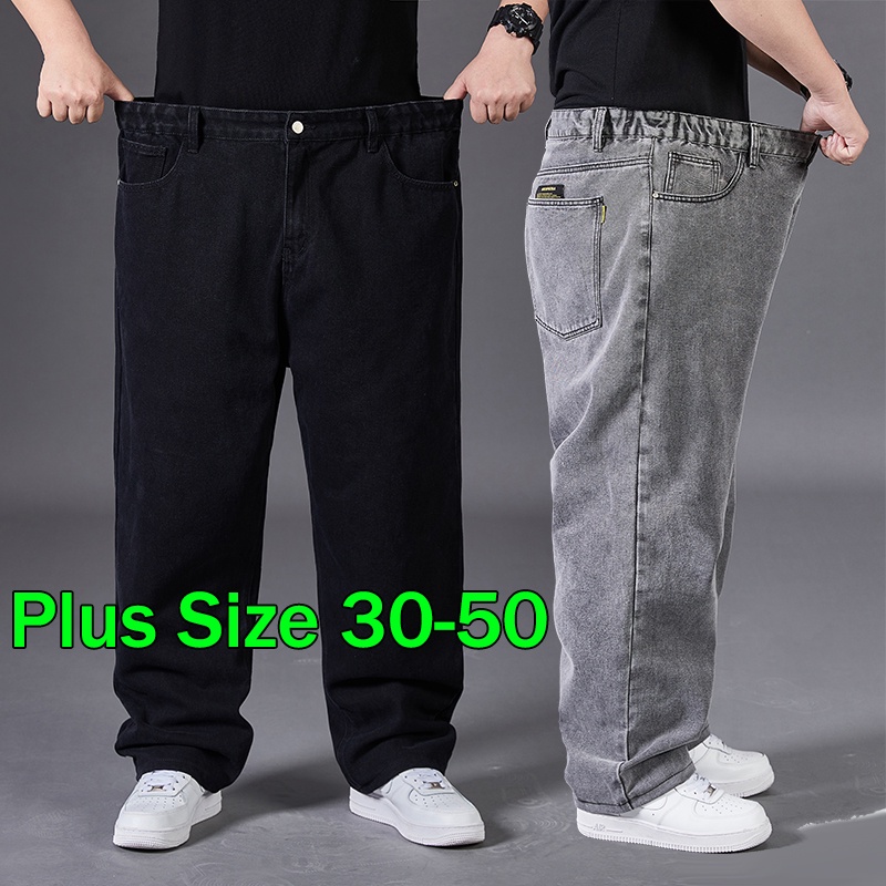 Seluar Lelaki Jeans Saiz Besar Straight Cut Loose Fit Mens Plus Size Wide Leg Long Pants