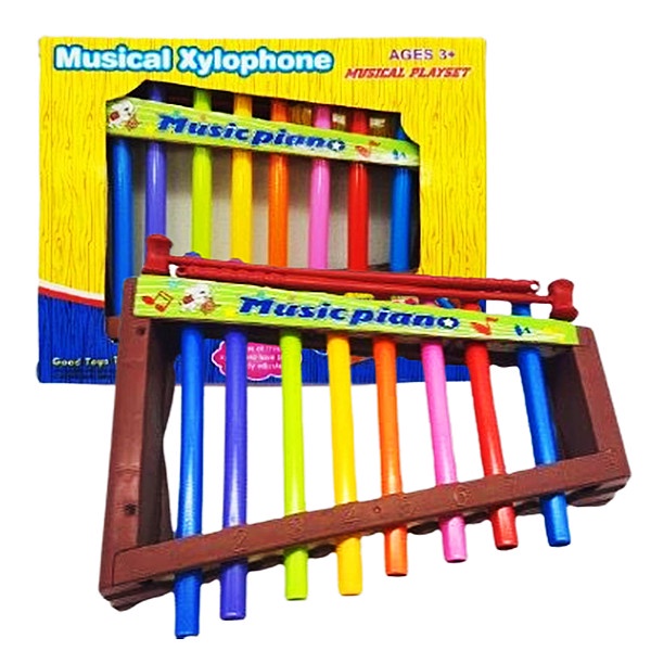 8 Tuned Colorful Kids Musical Learning Wooden Xylophone Pretend Play