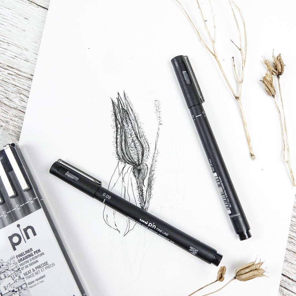 Uni Pin Fineliner Drawing Pen - Black Ink - 0.05mm, 0.1mm, 0.2mm, 0.3mm, 0.4mm, 0.5mm, 0.6mm, 0.7mm, 0.8mm, 0.9mm, 1.0mm & 1.2mm Nib - Pack Of 12 - In - View #14