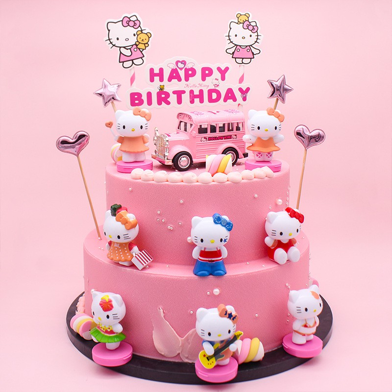 8 pcs Dolls Hello Kitty Toys Cake Decoration Kek Baking Figure Decor ...