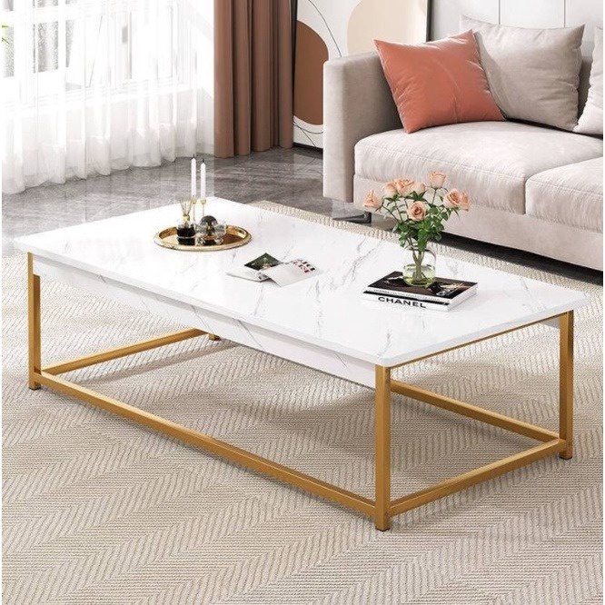 BIG COFFEE TABLE Long 140CM Rectangular Wooden Marble Coffee Table Meja