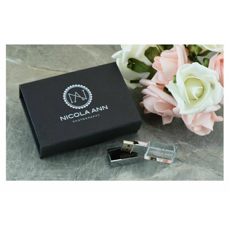 Customizable Glass USB 3.0 Flash Drive With Photo/Logo – Elegant Gift Box, Silver Finish 5 thumbnail image