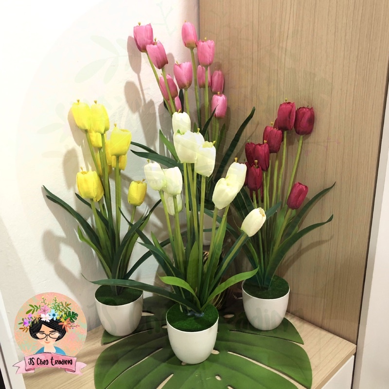 Artificial Flower Tulip With Pot/Bunga Tulip/Bunga Hiasan/Hiasan Rumah ...