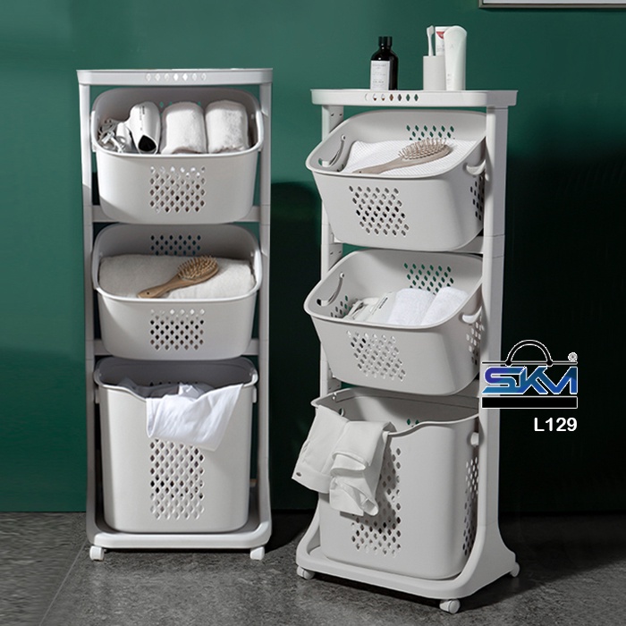 SKM Laundry, Kitchen Plastic 3 Layer Storage Rack Shelf with Rotating