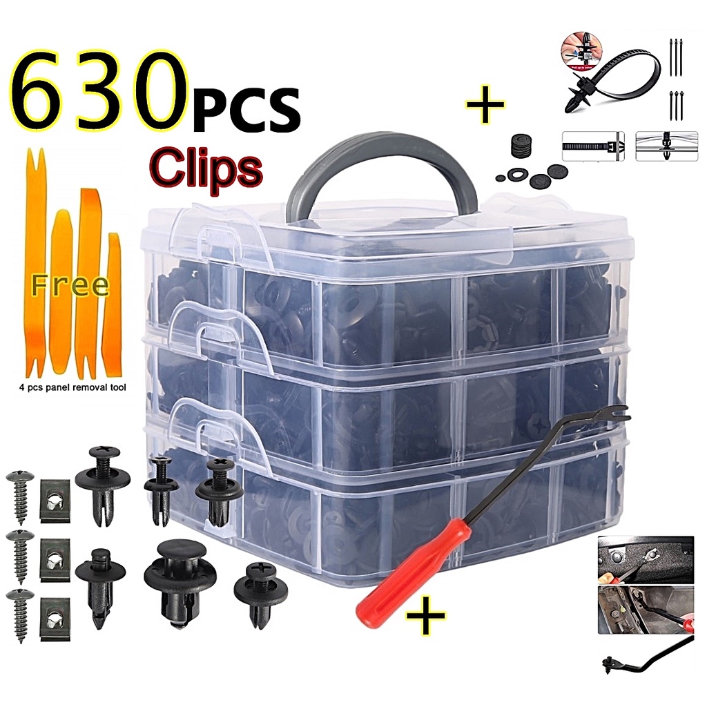 630pcs Car Fastener Clip Bumper Klip Kereta Rivet Car Door Clip Panel Clip Fender Clip Mixed