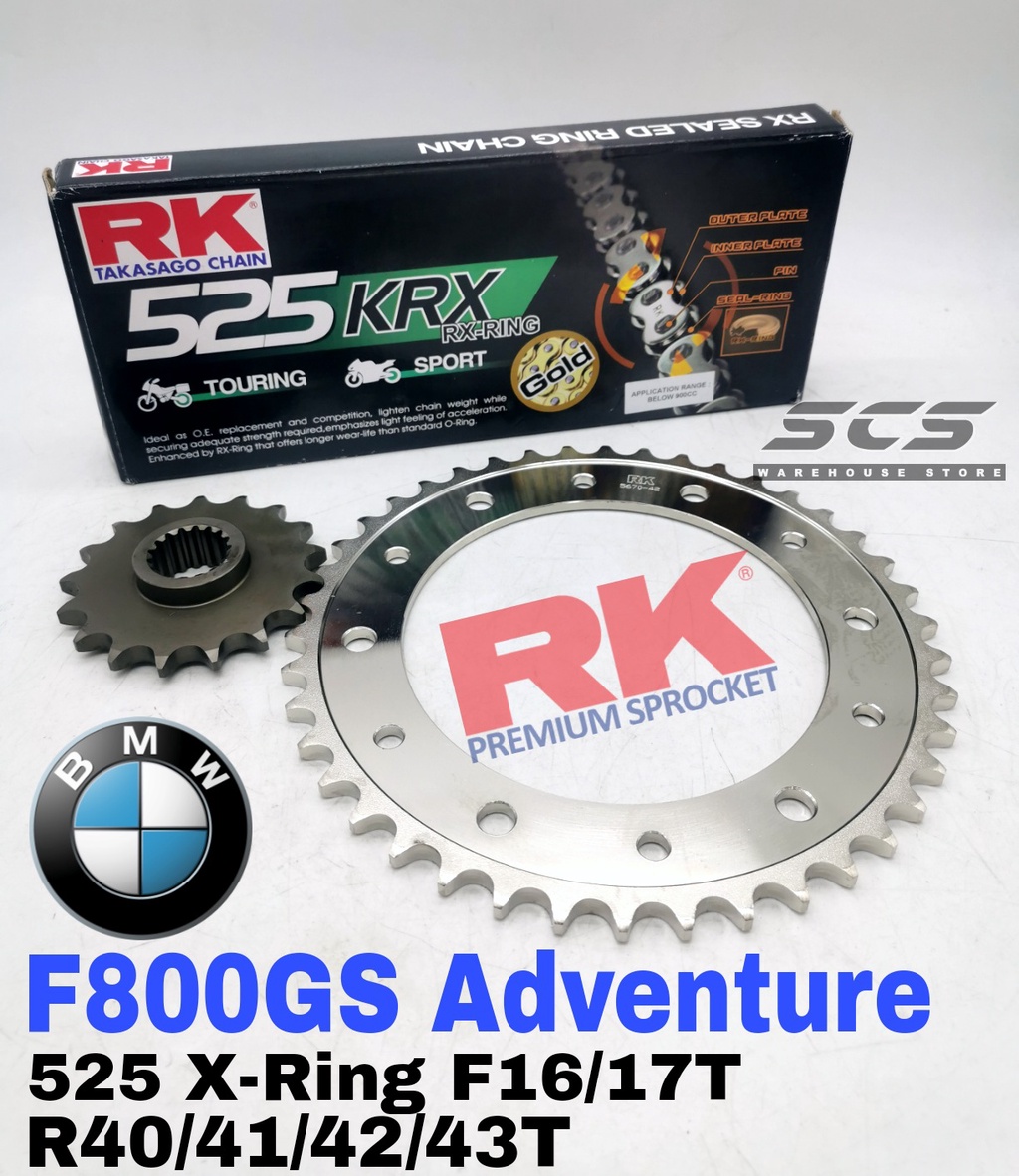 RK Sprocket Set BMW F800GS Adventure GB KRX X-Ring Black Gold Chain ...