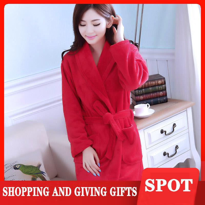 Robe With Thick Flannel Long Sleeve Lovely In The Fall And Winter Of Female Bathrobe Coral 2681