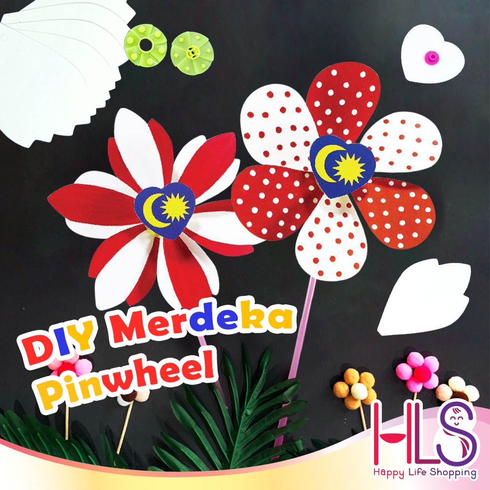HLS Kids Children Play Art and Craft 10in1 DIY Merdeka Flower Pinwheel
