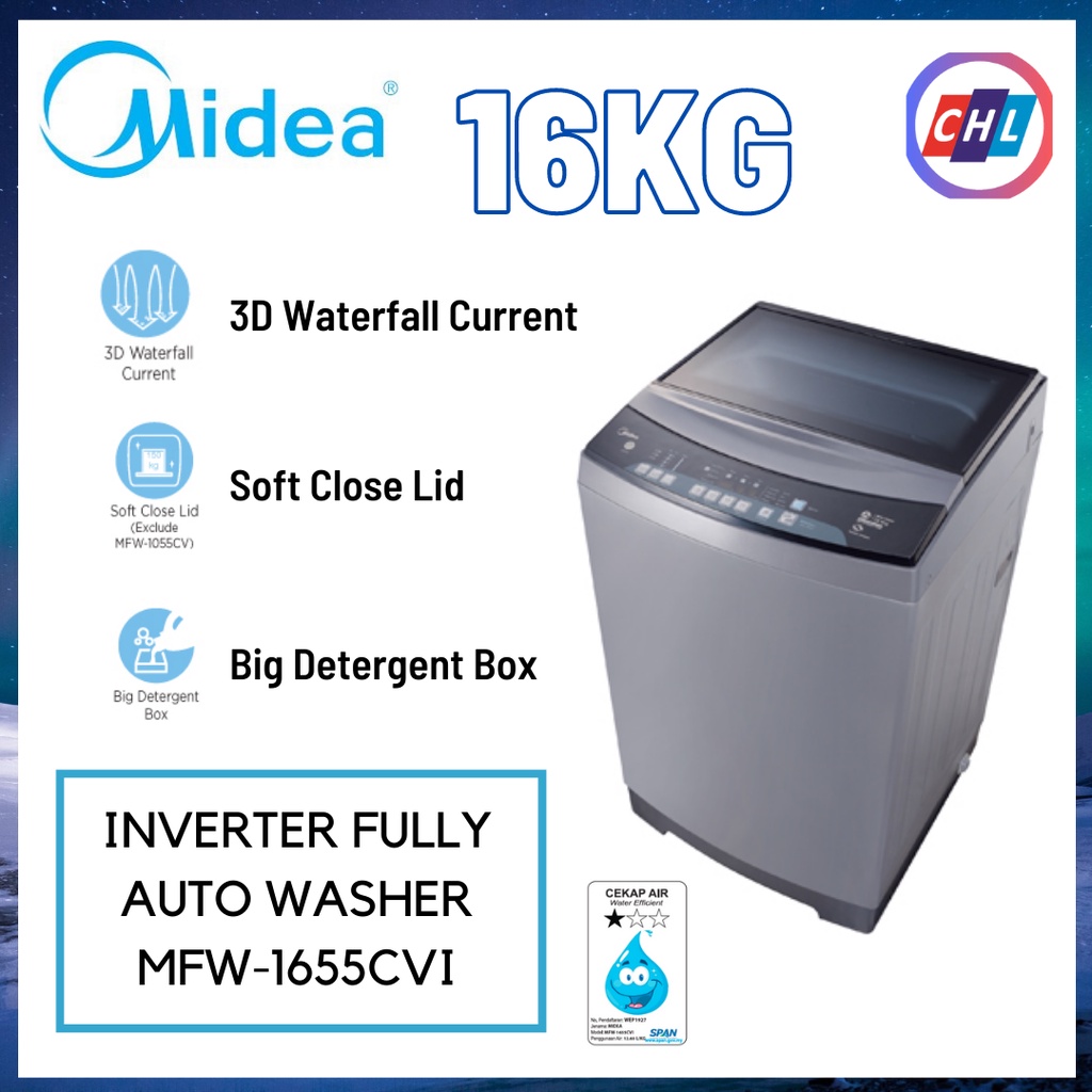 Midea MFW1655CVI 16KG Inverter Fully Auto Washing Machine MIDEA MALAYSIA WARRANTY Shopee