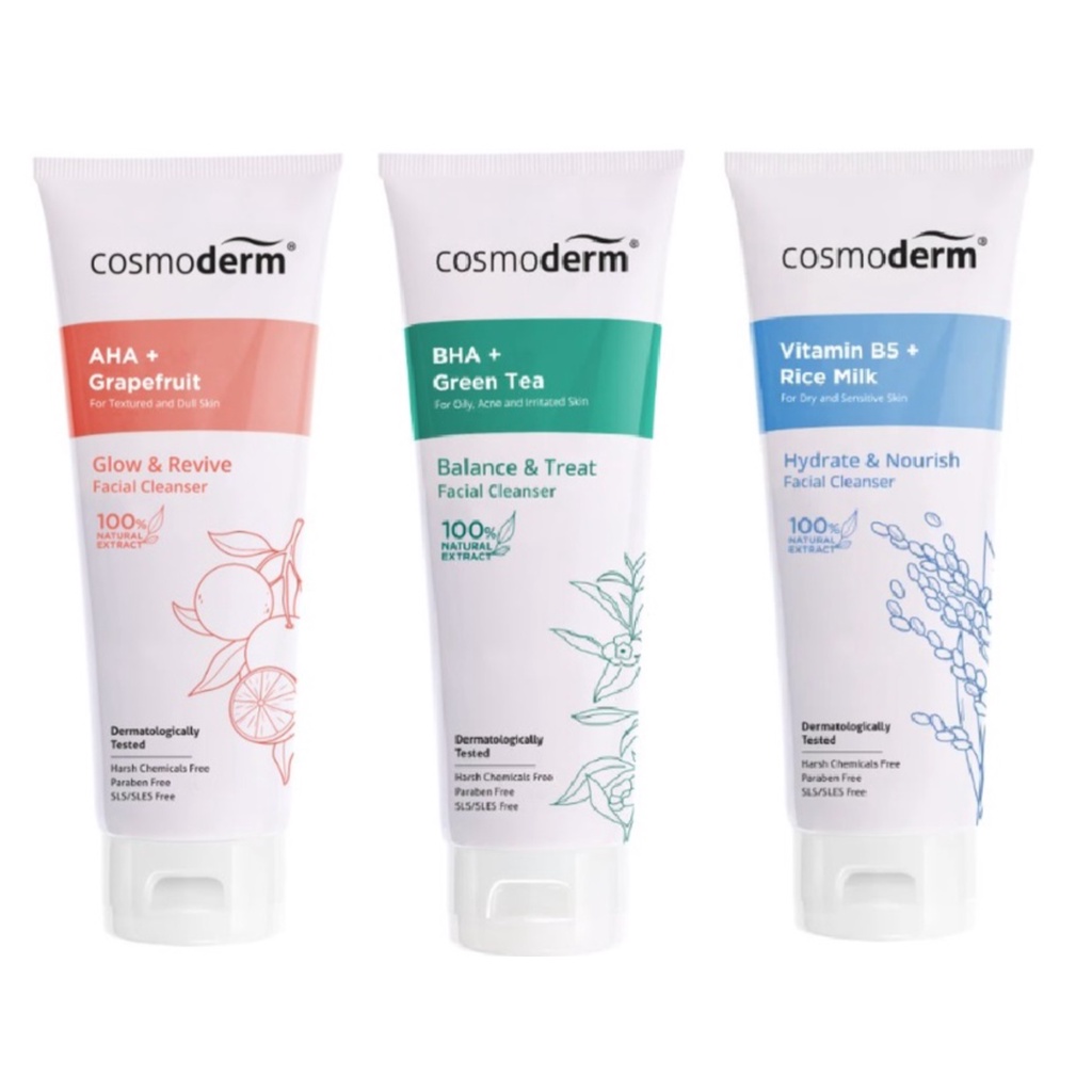 COSMODERM FACIAL CLEANSER 100mL(AHA+Grapefruit/BHA+Green Tea/Vitamin B5 ...