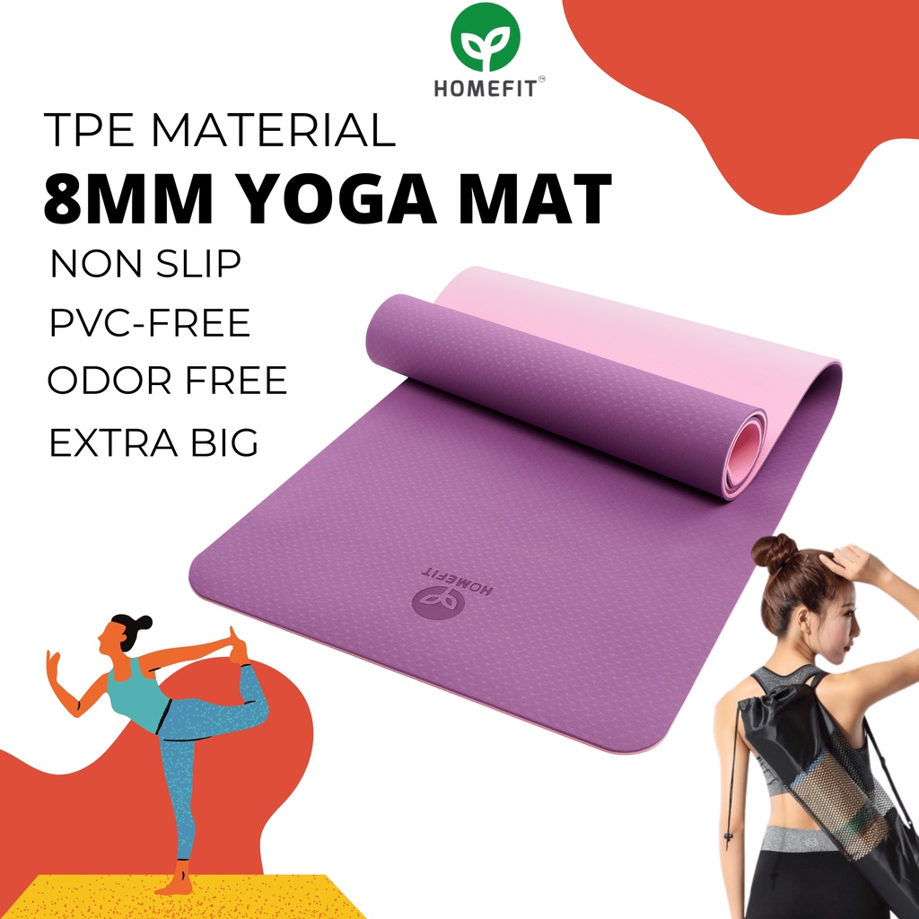 Anti-Slip Premium Quality TPE Yoga Mat, Extra Thick 6/8mm TPE