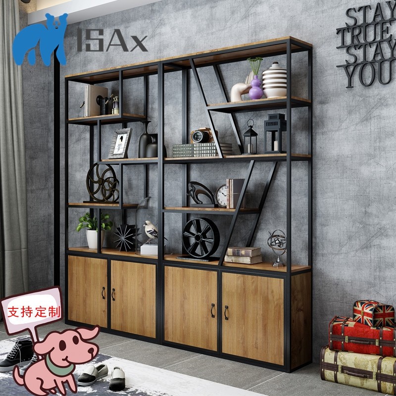 ISAX_Simple solid wood bookshelf retro hotel partition creative floor ...