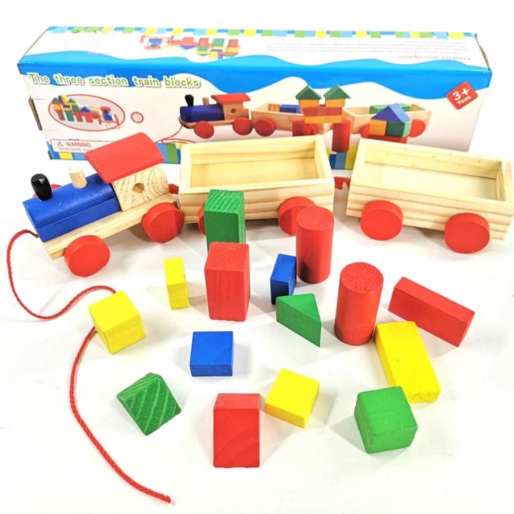 Wooden building blocks small train kids early learning | Shopee Malaysia