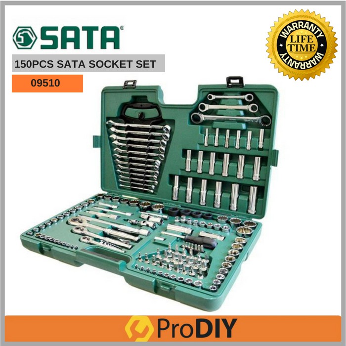 SATA 09510 150PCS TOOLS 1/4" & 3/8" & 1/2" Socket Tool Box Set Shopee