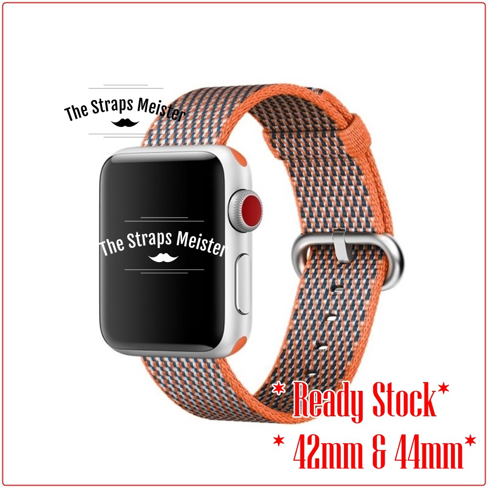 42mm & 44mm AW Replacement Woven Nylon Watch Band Straps (Orange Check