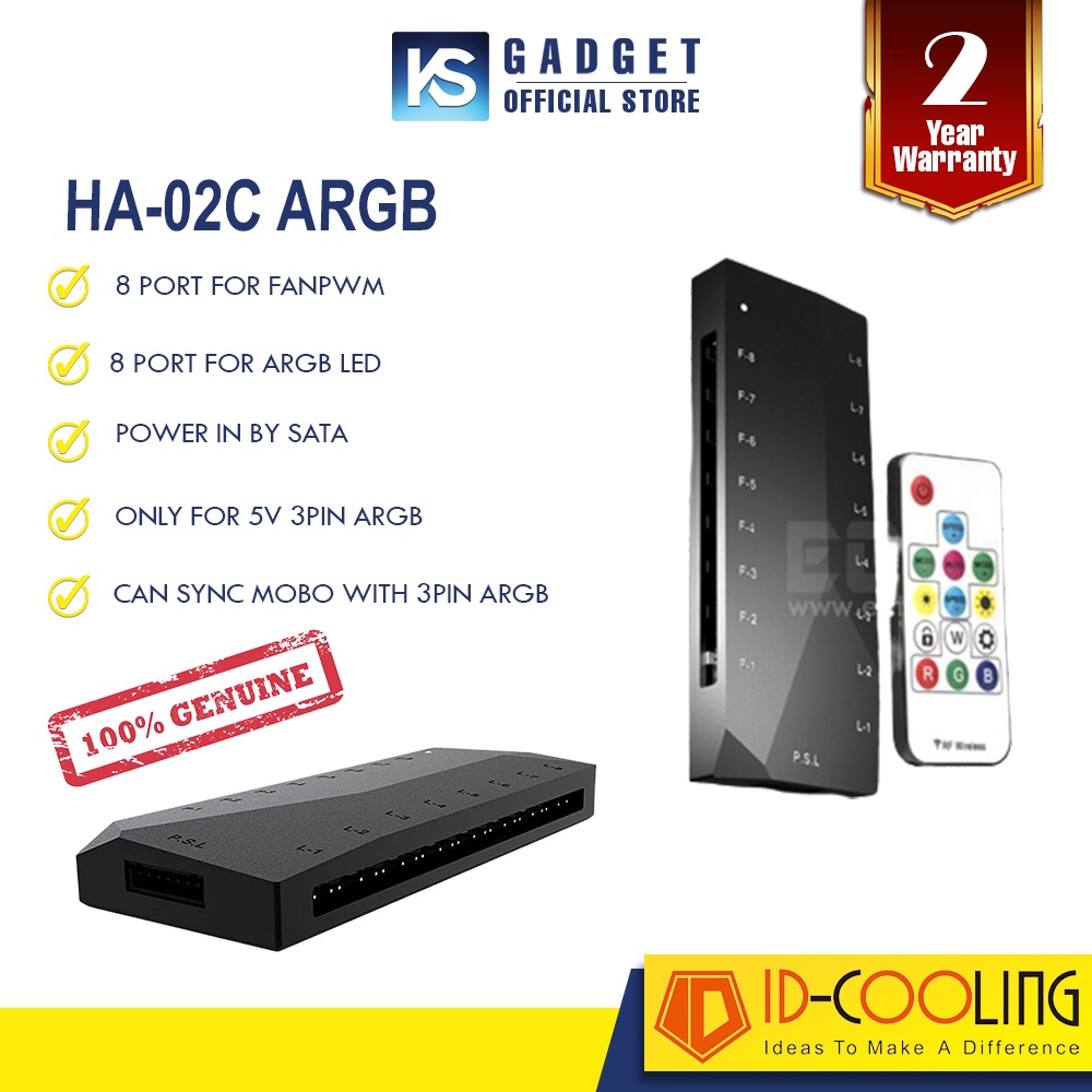IDCooling HA02C ARGB — PC Fan Hub 8 Ports with Controller Shopee