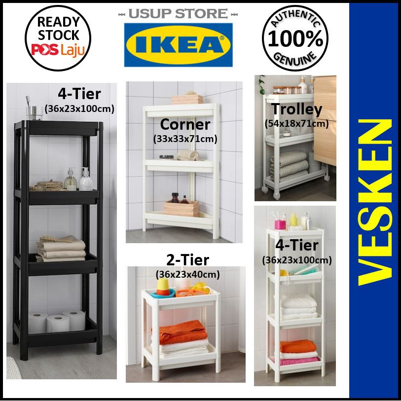 IKEA VESKEN Shelf Unit 2Tier & 4Tier Corner Trolley White Black