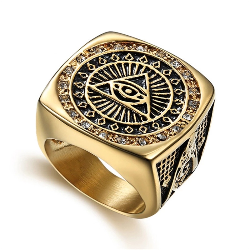 Hip Hop Men's Iced Out Cubic Zirconia AG Masonic Ring 316L Stainless ...