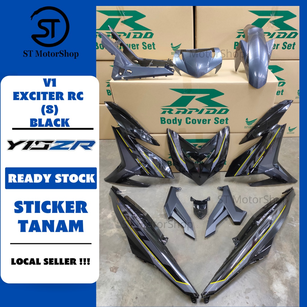 YAMAHA Y15 Y15ZR V1/V2 EXCITER RC (8) BLACK COVER SET (STICKER TANAM ...