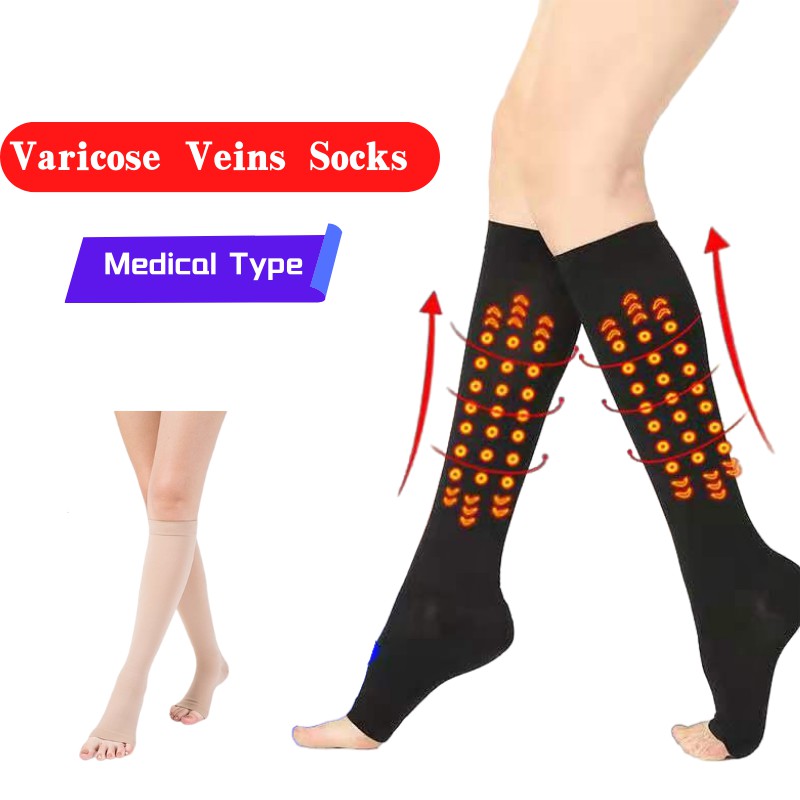 Unisex Medical Varicose Veins Socks Compression Stocking Below Knee Open  Toe 23-32mmHg Help Blood Circulation Anti-Fatigue for Women&Men