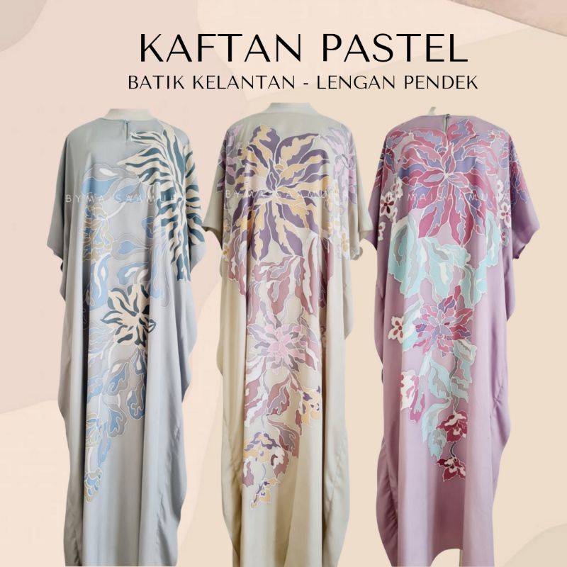 Kaftan Batik Pastel Lengan Pendek Baju Kelawar Cotton Viscose Baju