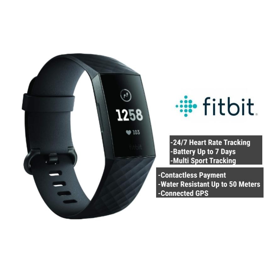 Fitbit Charge 3 Advanced Fitness Tracker Black Shopee Malaysia