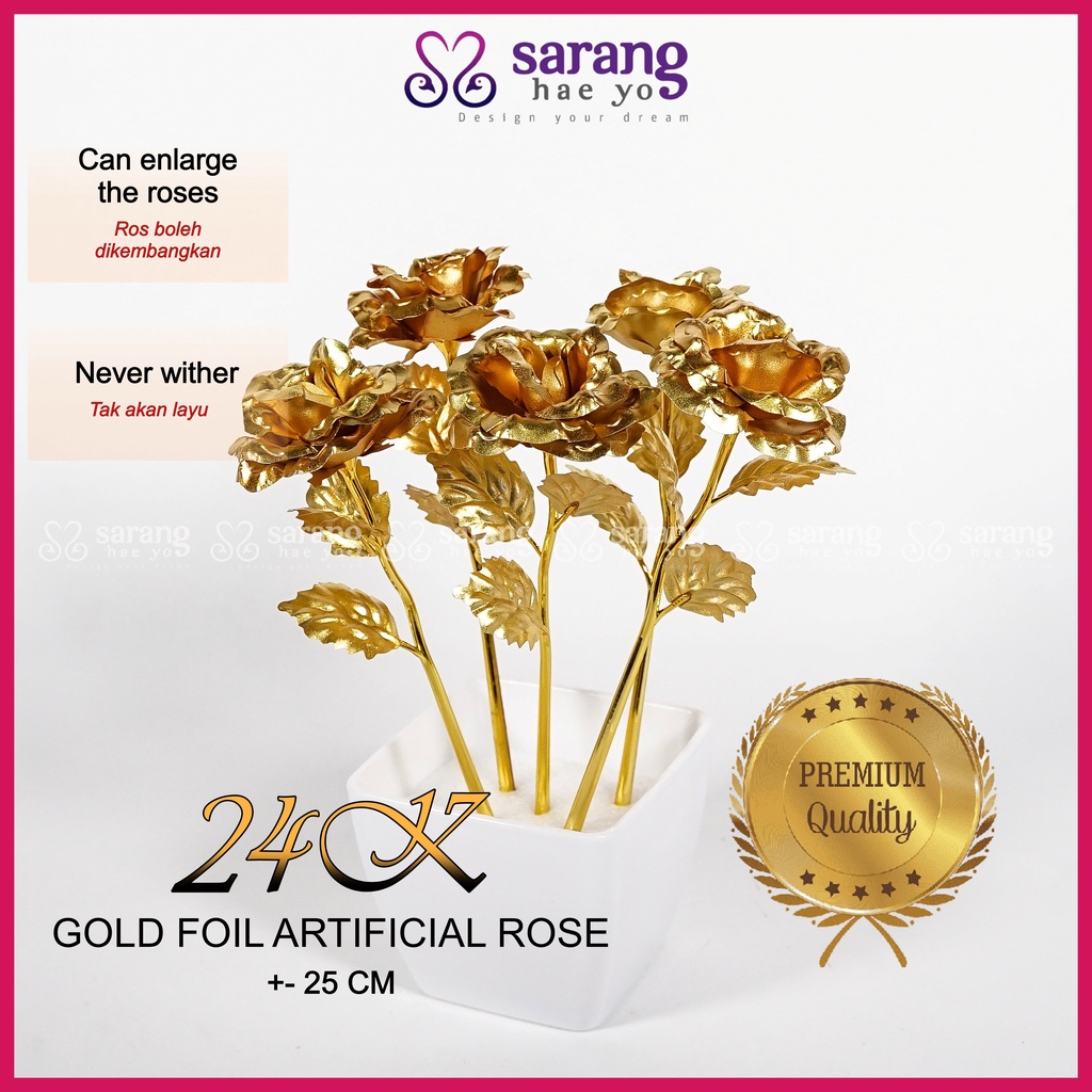 Doorgift Bunga Telur Ros emas 24K Gold Foil Rose Gifts Engagement ...