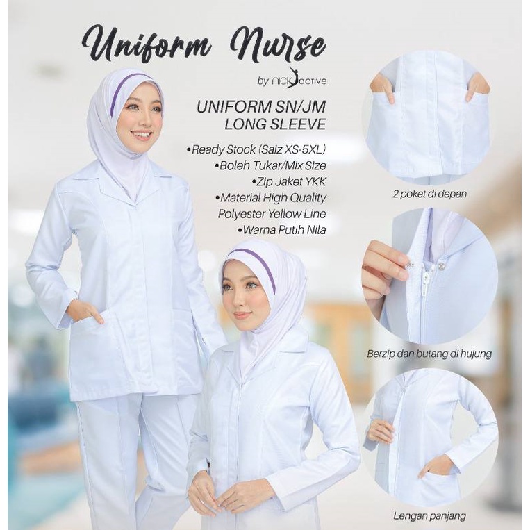 [Ready Stock] Baju Nurse Uniform Jururawat Zip SN JM Lengan Panjang ...