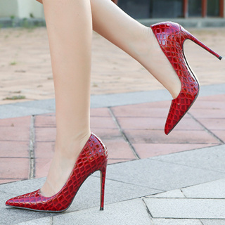 12Cm Women Pumps Candy Color Thin High Heels Red Sole Dress Party Shoes  Sexy Pointed Toe Ladies Wedding Shoes Plus Size 35-45