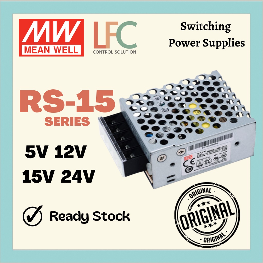 MeanWell RS 15-5 RS 15-12 RS 15-15 RS 15-24 Series Switching Power ...