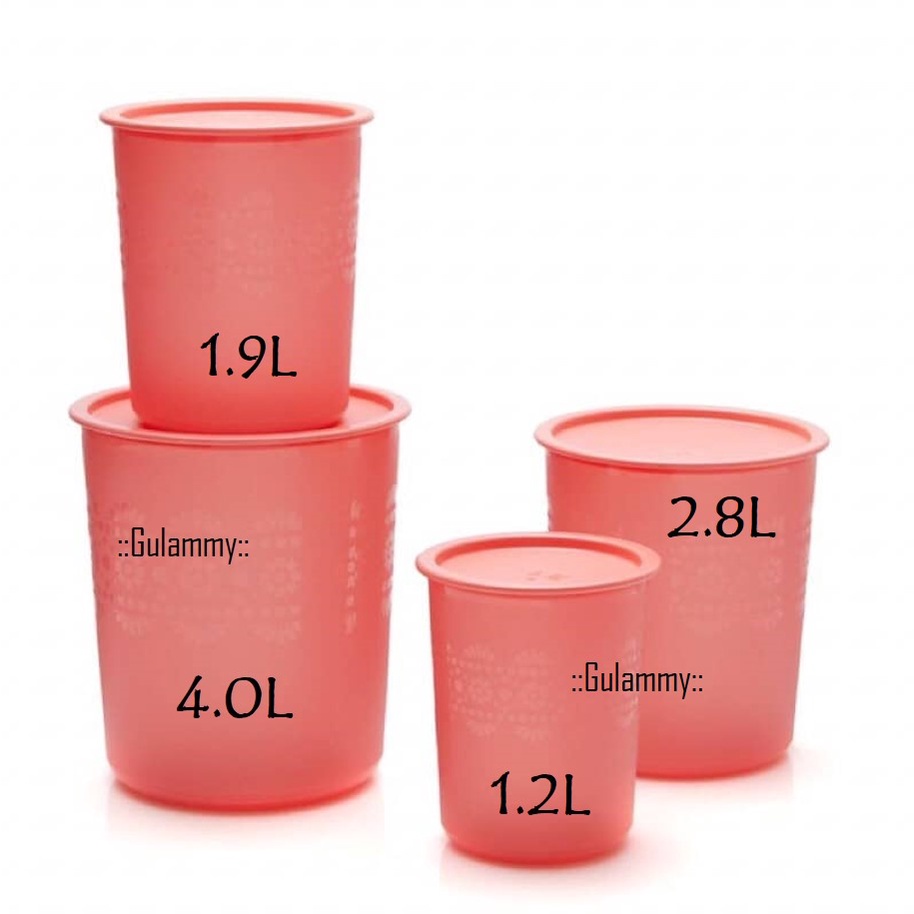 Tupperware One Touch Mosaic Peach Canister (1pc) Air Tight bekas ...