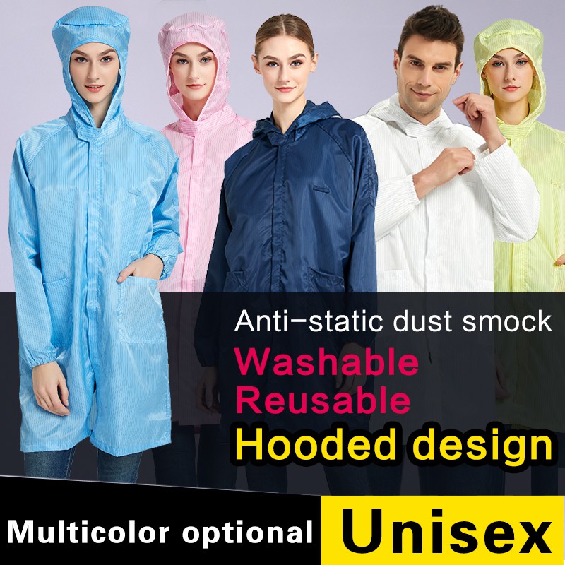 Esd Smock Round Neck with Zip Hooded Design Antistatic Ppe Gown