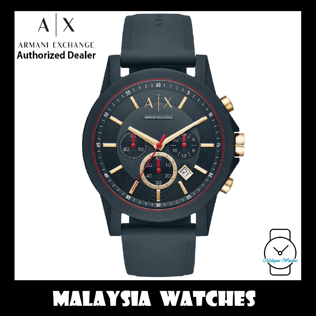 100% Original) Men\'s Blue Shopee Silicone (2 Dark Malaysia AX1335 | Warranty) Chronograph Watch Armani International Exchange Strap Years