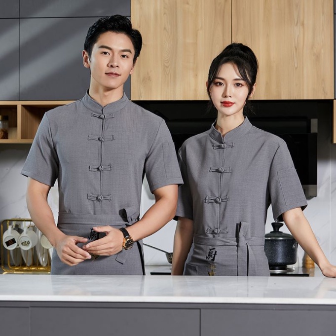 Chinese style Food Service Chef Jacket restaurant uniform Short sleeve hotel Summer Chef Tops Shopee Malaysia