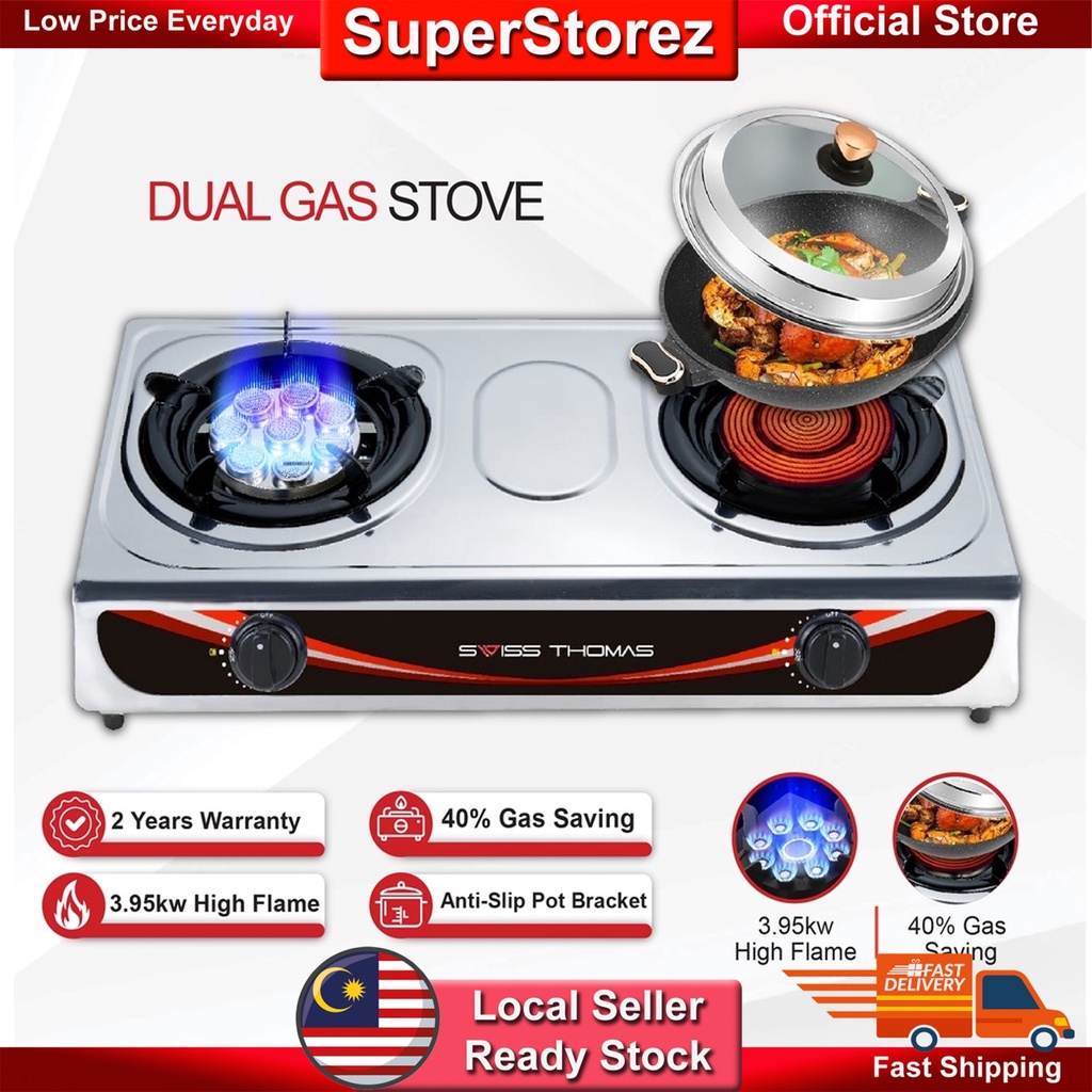 SuperStorez Dual Gas Stove Stainless Steel Infrared Burner 8 Jet Head Nozzle LPG Cooktop Gas