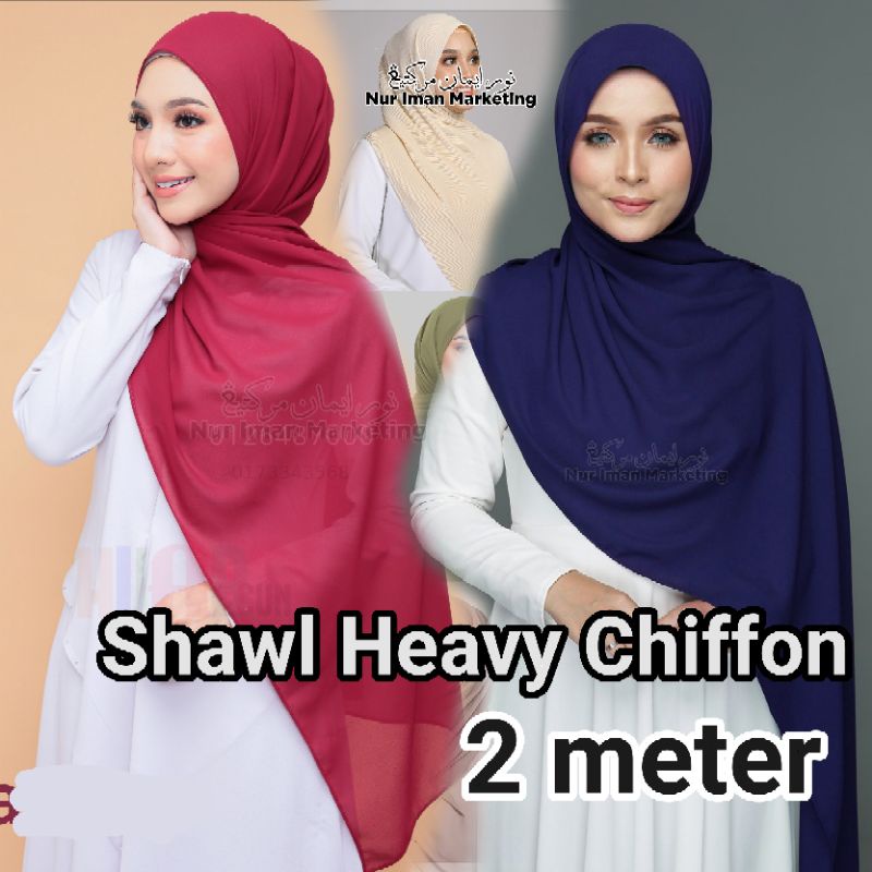 Tudung Shawl Chiffon Meter Selendang Ironless Hitam Putih Keknis