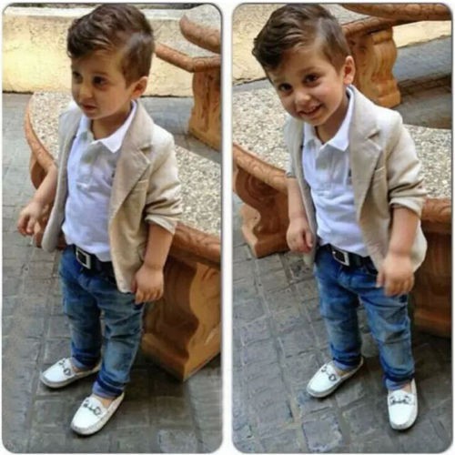 3 PCS Kid Baby Boys Dress Shirt Blazer Coat Denim Gentleman Outfit Set  Suits