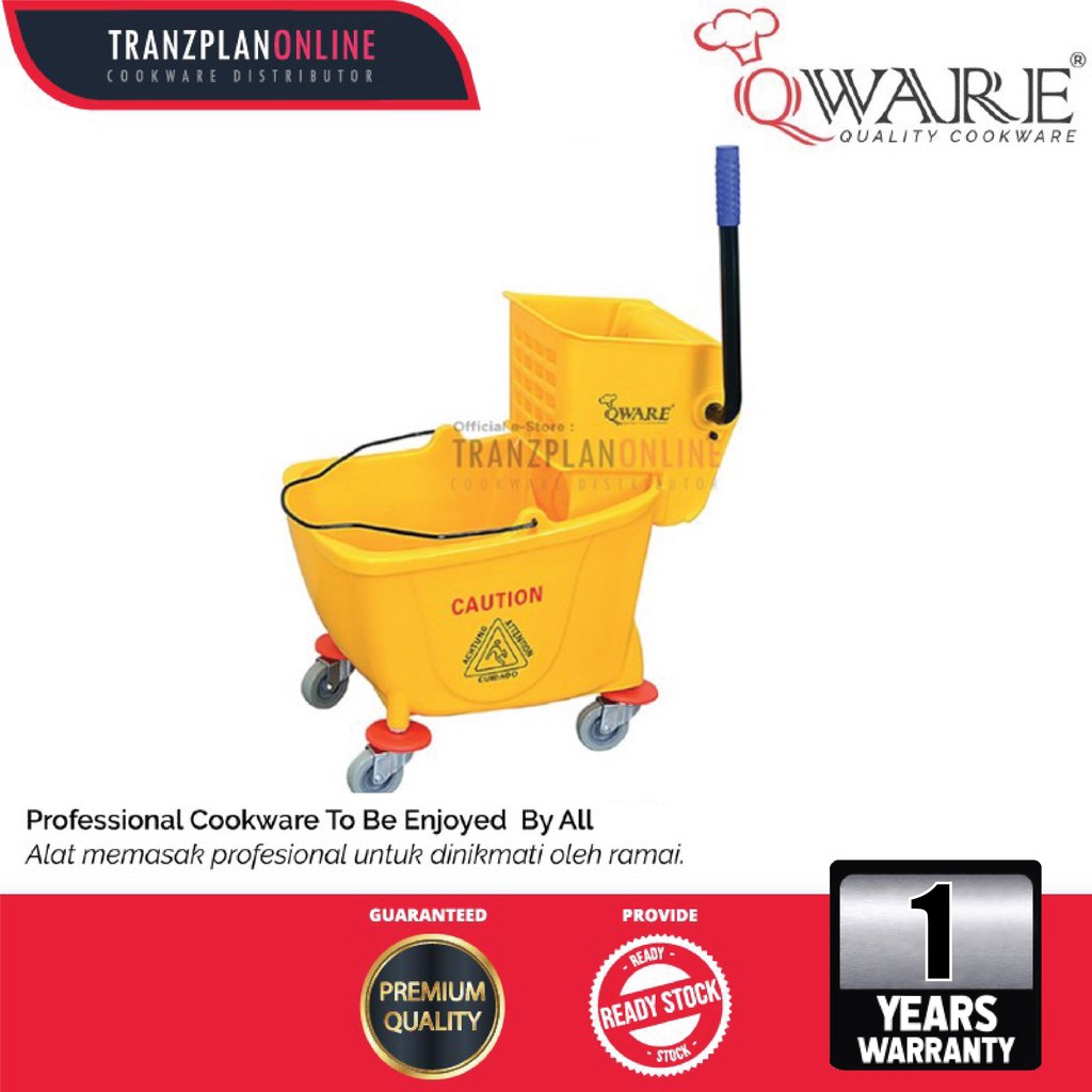 QWARE 35L Mopping Trolley / Mop Cart / Wringer Mop Pail with Wheels