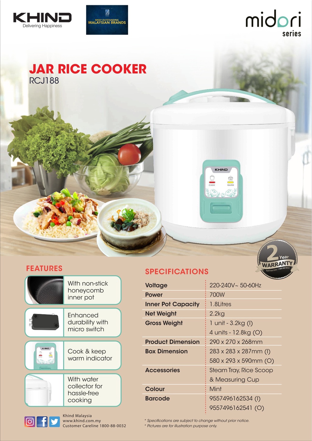 KHIND JAR RICE COOKER 1.8L RCJ188 | Shopee Malaysia
