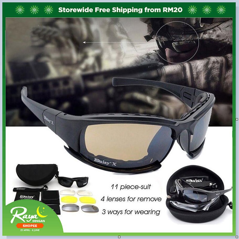2021 Polarized Daisy X7 Motorcycle Riding Sunglasses Military Tactical Goggles 4 Lens Shopee