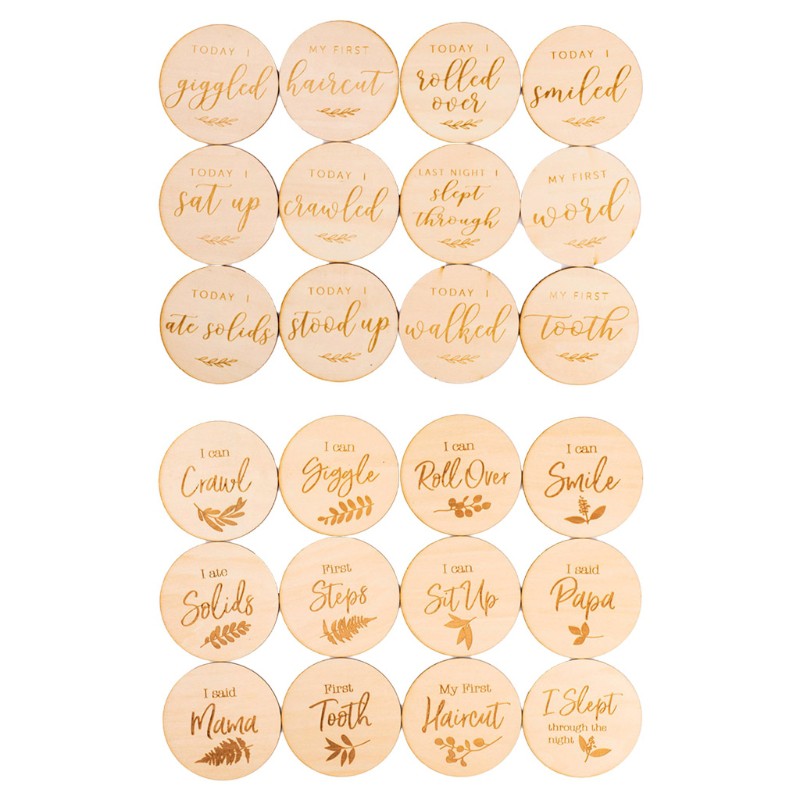 Mary☆ 12Pcs Newborn Milestone Cards Wooden Commemorate Baby Birth ...