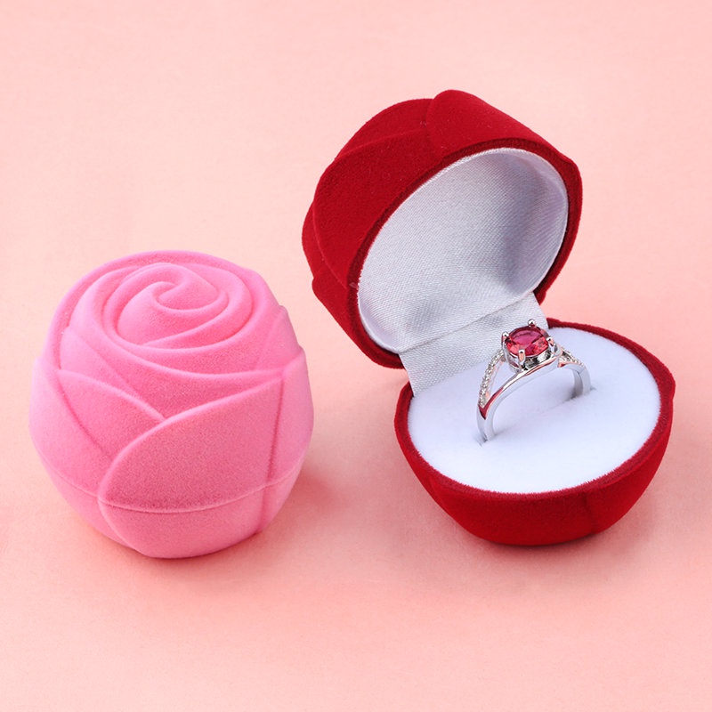Rose Flower Velvet Box Wedding Ring Necklace Display jewelry Gift Box