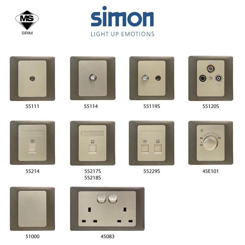 Simon 50 Series Switch / Data Outlet (Champagne Matt Black) | Shopee ...
