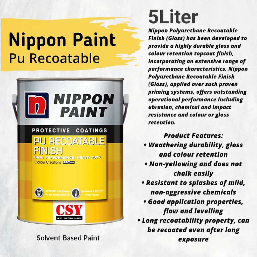 NIPPON PAINT PU Recoatable Finish 5 Liter (Gloss) Shopee Malaysia