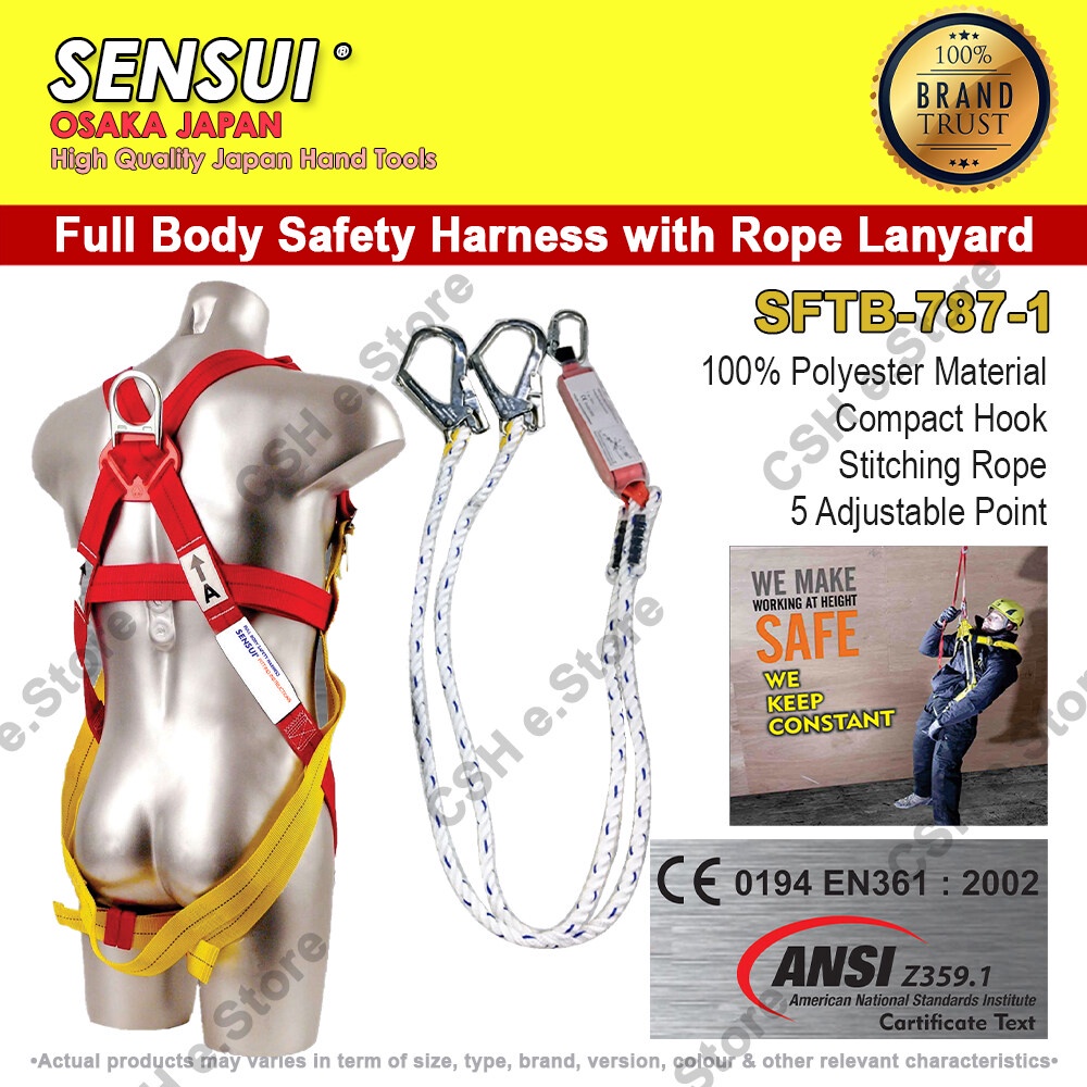 Sensui Full Body Safety harness with Rope Lanyard 3 Adjustable