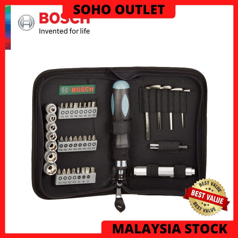 Set Pemutar Skru Soket Allen Key Premium Tahan Lasak Jenama BOSCH 38pcs Screwdriver Bit Mixed Socket Set